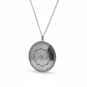 Handmade stamped sun & flame mandala large pendant long chain statement necklace